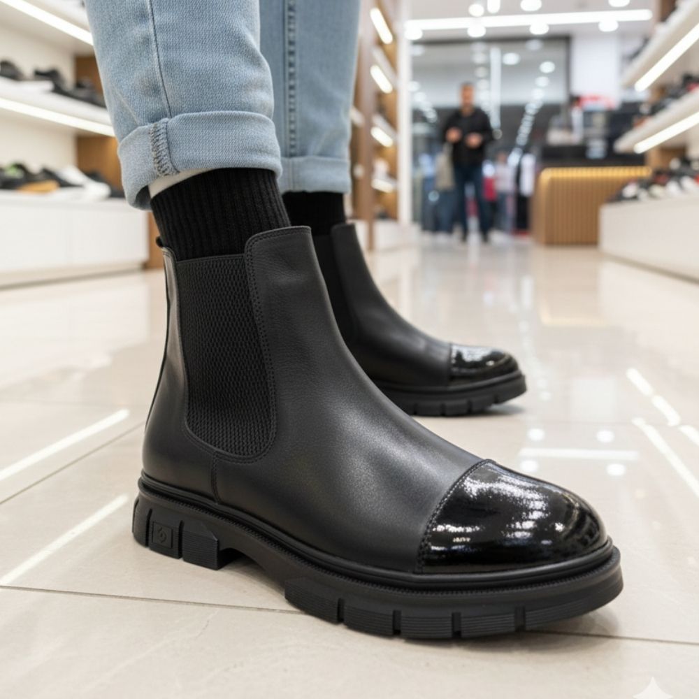 2041 Siyah Cilt Hakiki Deri Bot