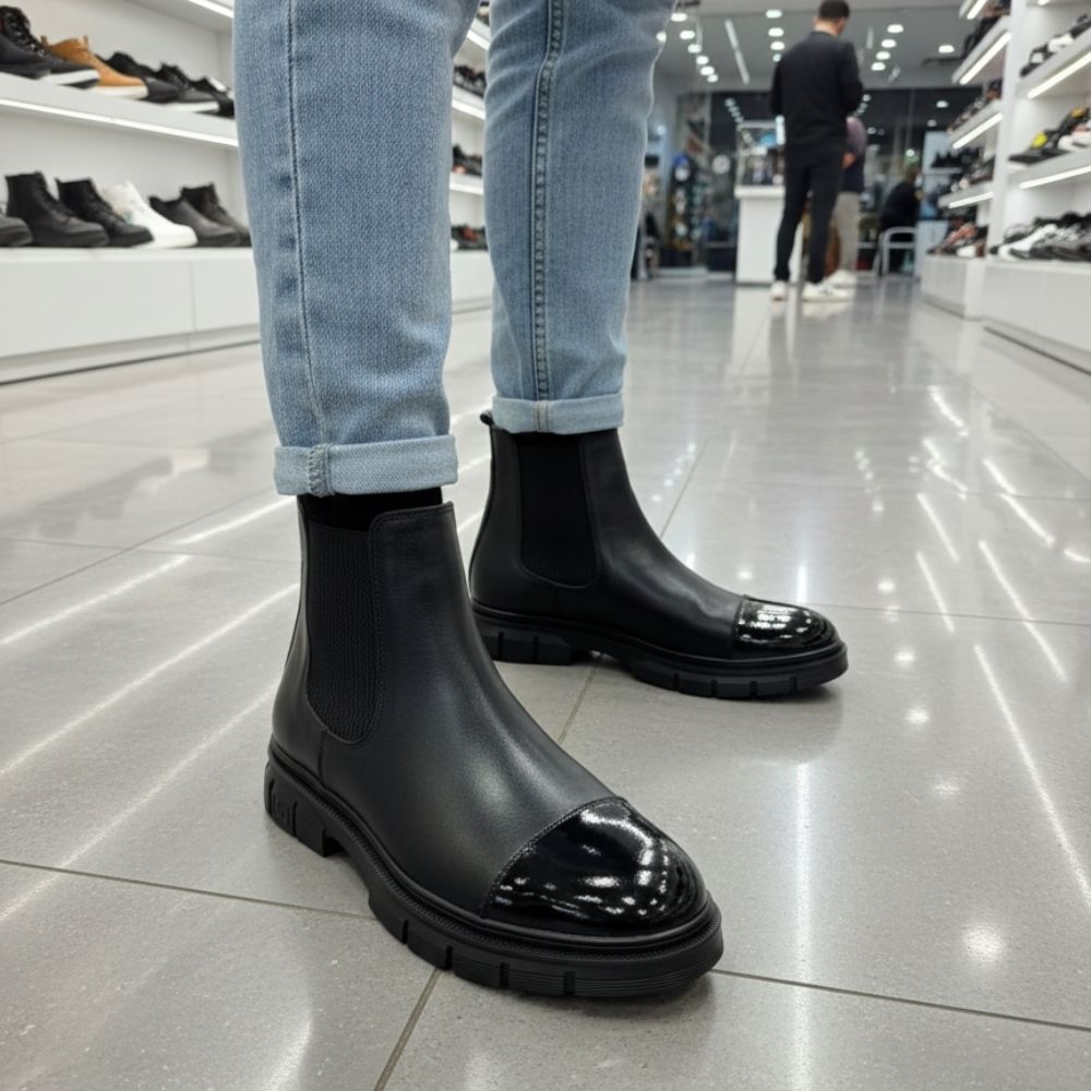 2041 Siyah Cilt Hakiki Deri Bot